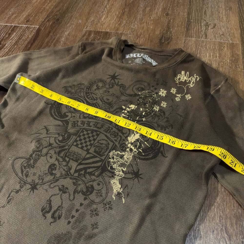 Y2K Billabong Waffle Long Sleeve Shirt Size L Brown Graphic Thermal - Picture 4 of 7
